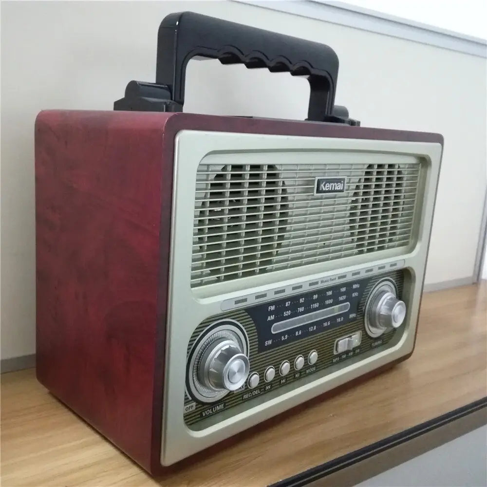 راديو Kemai MD-1800BT بتصميم خشبي كلاسيكي، يدعم موجات AM/FM/SW، وراديو DSP ثلاثي الموجات، بالإضافة إلى بلوتوث/USB/SD/TF