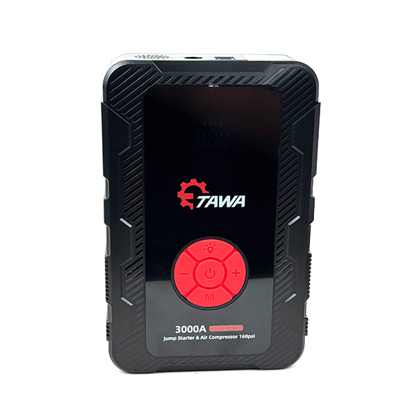 جهاز اشتراك البطارية ومنفاخ الإطار المحمول 3000 أمبير 12 فولت من تاوا موديل K71 (TAWA Jump Starter with Air Compressor 3000A 12V Model: K71)