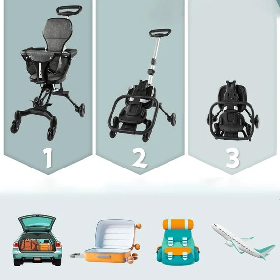 عربة أطفال خفيفة الوزن بأربع عجلات وقابلة للطي (Foldable Portable Baby Stroller)