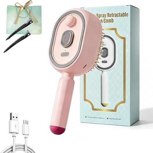 فرشاة شعر 5 في 1 الذكية القابلة للشحن مع رذاذ نانو ومساج لفروة الرأس (5 in 1 Rechargeable Hair Brush with Nano Spray and Scalp Massage)