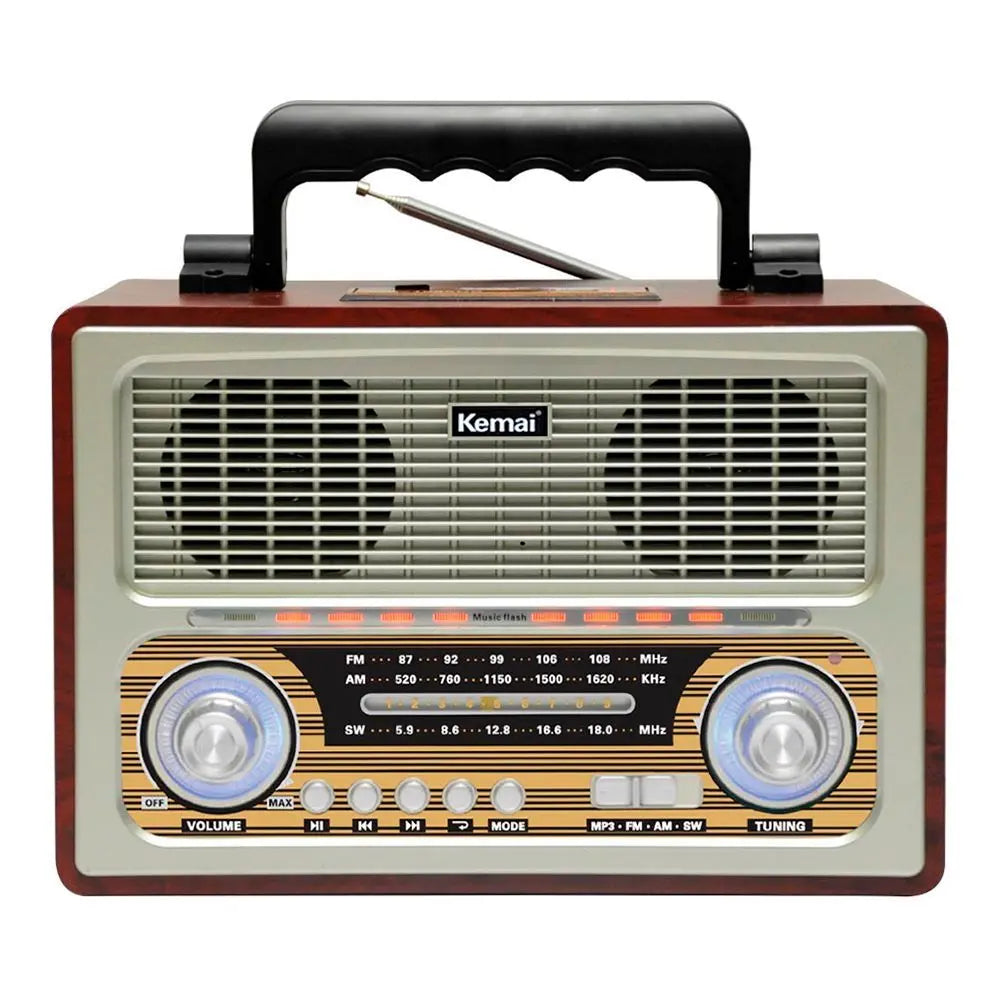 راديو Kemai MD-1800BT بتصميم خشبي كلاسيكي، يدعم موجات AM/FM/SW، وراديو DSP ثلاثي الموجات، بالإضافة إلى بلوتوث/USB/SD/TF