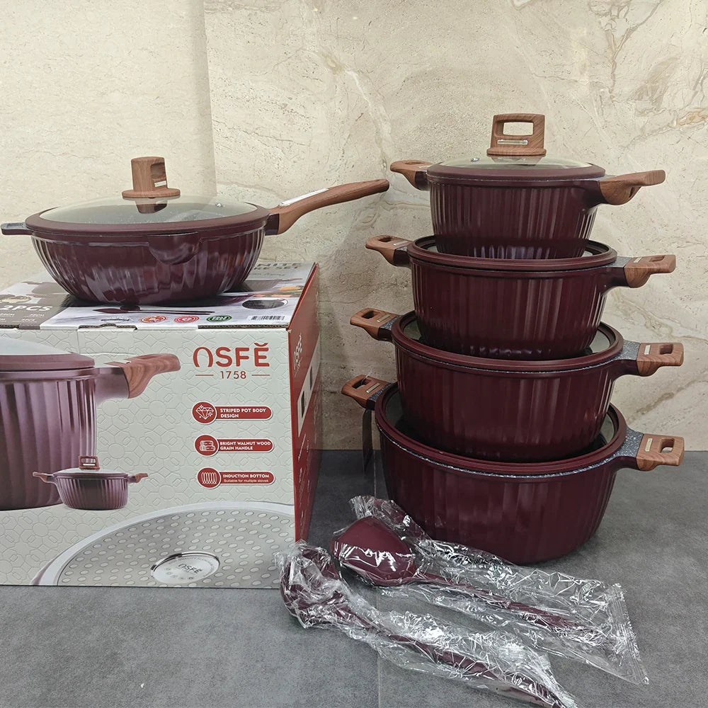 طقم أواني طهي من الجرانيت من OSFE، 12 قطعة - قرمزي