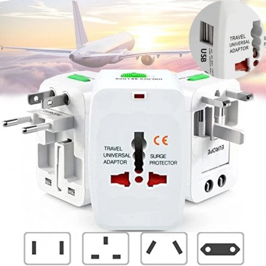 محول سفر متعدد المنافذ عالمي بمنفذ USB - أبيض