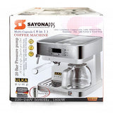 ماكينة تحضير القهوة والإسبريسو الشاملة 8 في 1 من سيونا بقوة 1850 واط وضغط 20 بار - SEM-4484 (Sayona 8-in-1 Coffee &amp; Espresso Machine 1850W 20 Bar)
