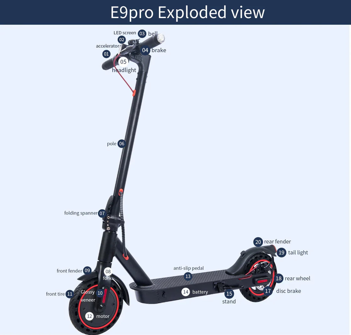 سكوتر كهربائي قابل للطي Zwheel E9Pro، سرعة قصوى 30 كم/ساعة، مقاس العجلة 8.5 بوصة، قوة المحرك 350 واط