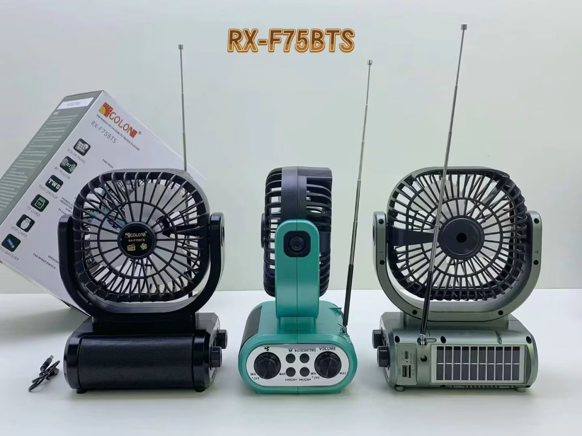 راديو ومروحة جولون RX-F75BTS يعملان بالطاقة الشمسية مع مكبر صوت بلوتوث