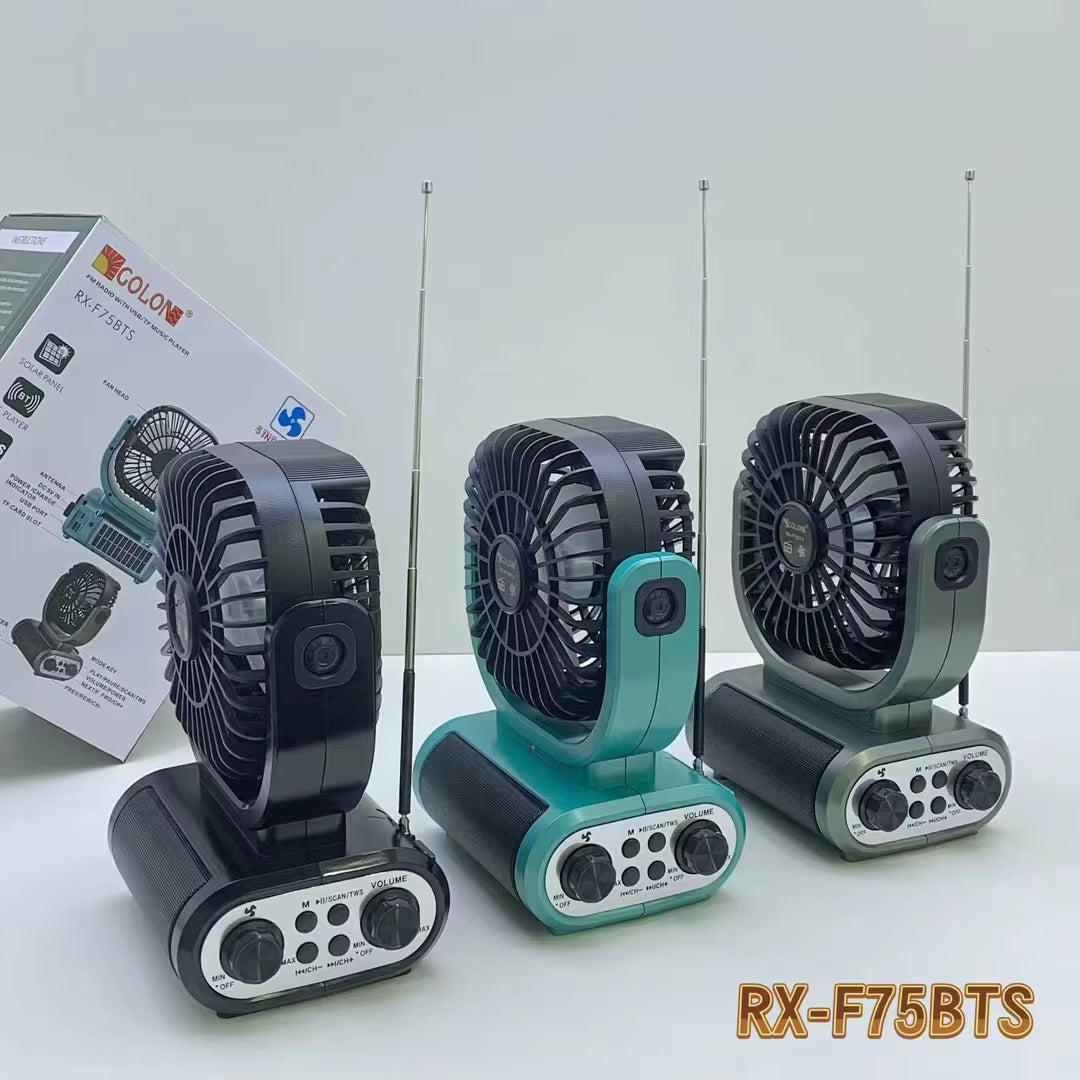 راديو ومروحة جولون RX-F75BTS يعملان بالطاقة الشمسية مع مكبر صوت بلوتوث