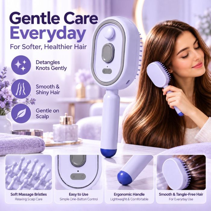 فرشاة شعر 5 في 1 الذكية القابلة للشحن مع رذاذ نانو ومساج لفروة الرأس (5 in 1 Rechargeable Hair Brush with Nano Spray and Scalp Massage)
