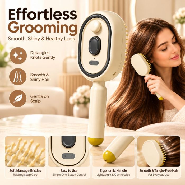 فرشاة شعر 5 في 1 الذكية القابلة للشحن مع رذاذ نانو ومساج لفروة الرأس (5 in 1 Rechargeable Hair Brush with Nano Spray and Scalp Massage)