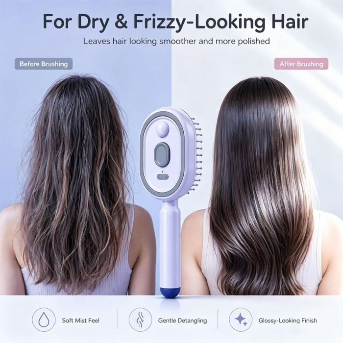 فرشاة شعر 5 في 1 الذكية القابلة للشحن مع رذاذ نانو ومساج لفروة الرأس (5 in 1 Rechargeable Hair Brush with Nano Spray and Scalp Massage)