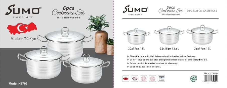 طقم أواني طهي SUMO تركي فاخر 6 قطع - H1706