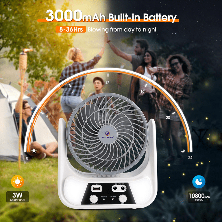 مروحة شمسية قابلة للشحن Easy Power EP-606 مقاس 6 بوصات