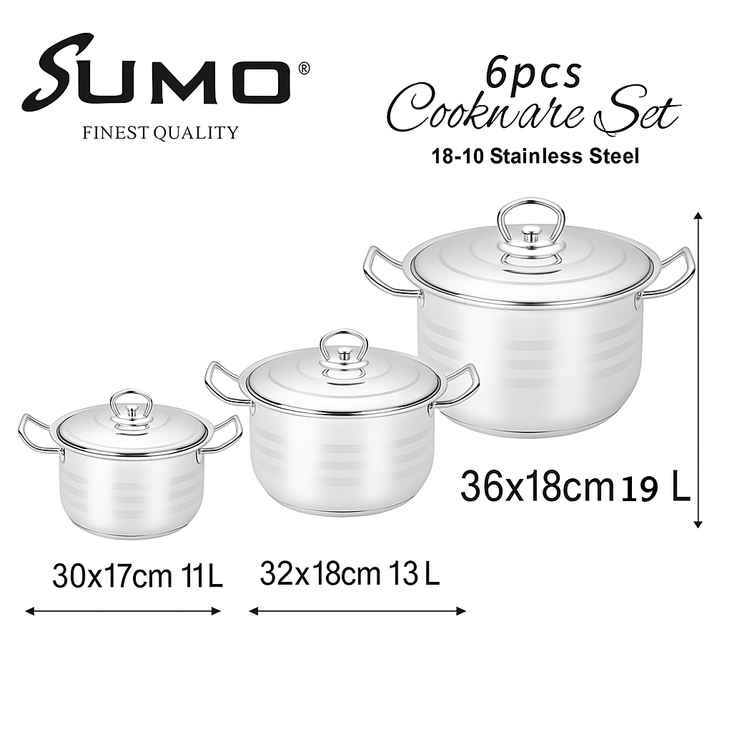 طقم أواني طهي SUMO تركي فاخر 6 قطع - H1706