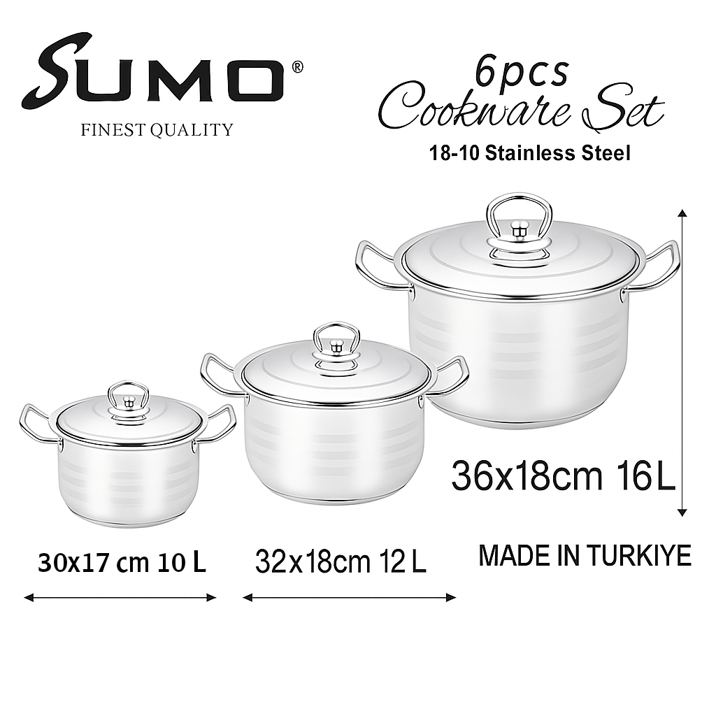طقم أواني طهي SUMO تركي فاخر 6 قطع - H1706