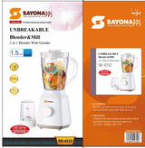 خلاط ومطحنة سايونا Sayona SB-4630 بقوة 350 واط وسعة 1.5 لتر (مع كفالة 6 شهور)