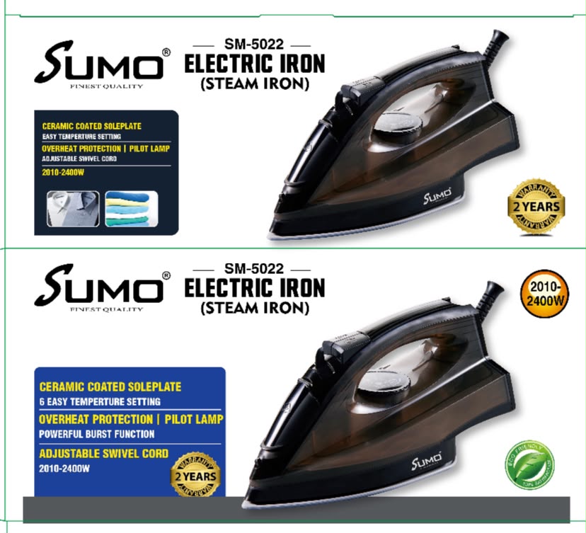 كواية بخار سومو SUMO SM-5022 بقوة 2400 واط مع قاعدة سيراميك ونظام تنظيف ذاتي
